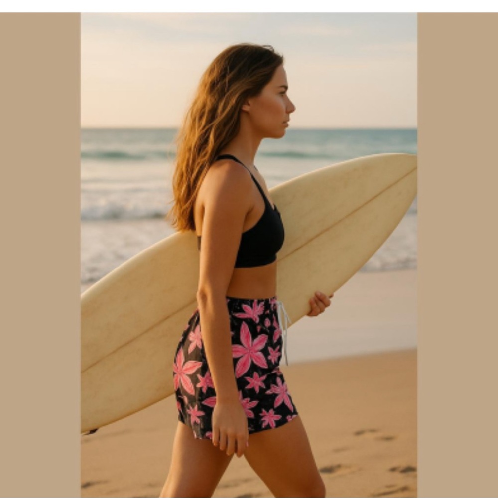 Nina Capris Floral Pink and Black Swim Shorts